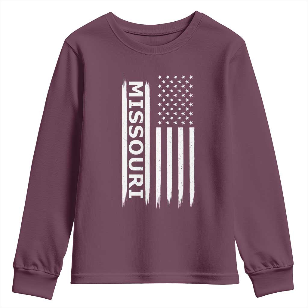 USA Flag Missouri State Pride Youth Sweatshirt Missourian Pride TS12 Maroon Print Your Wear