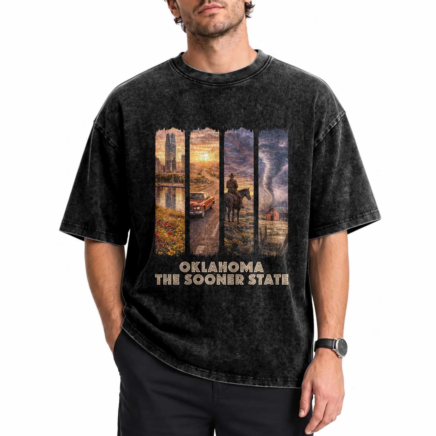 The Sooner State Pride Washed Cotton T-Shirt Gift for Oklahomans