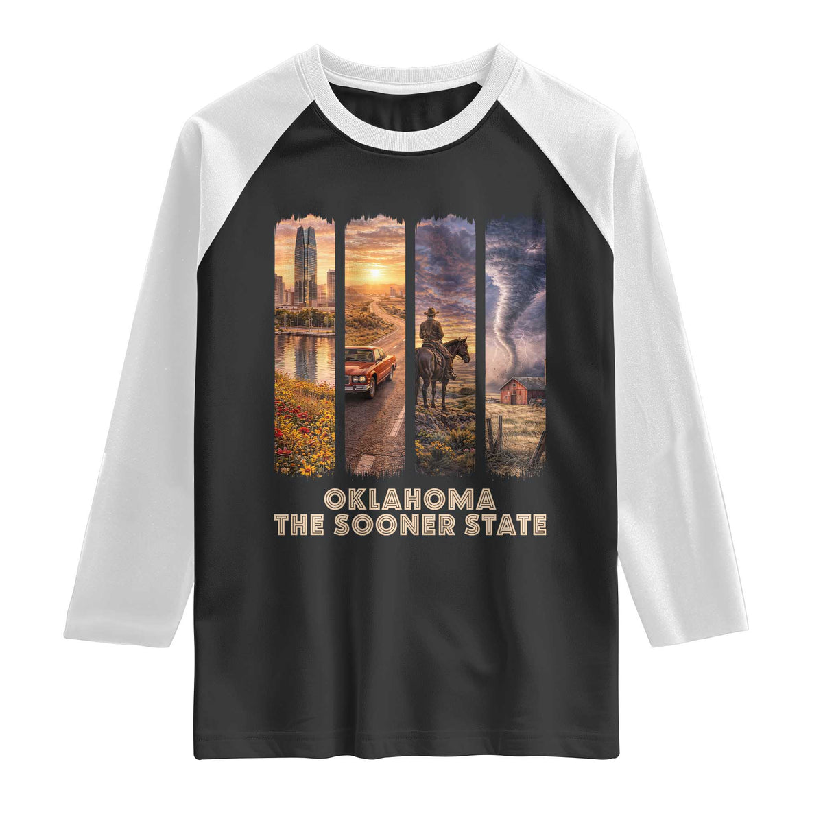 The Sooner State Pride Raglan Shirt Gift for Oklahomans TS12 Black White Print Your Wear