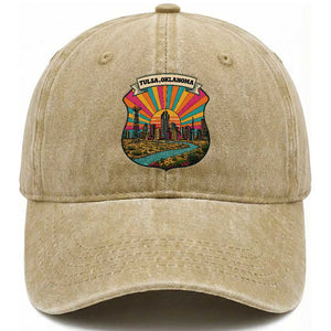 Route Highway 66 Tulsa Oklahoma Washed Cotton Baseball Cap Mother Road Travel Gift TS12 Print Your Wear