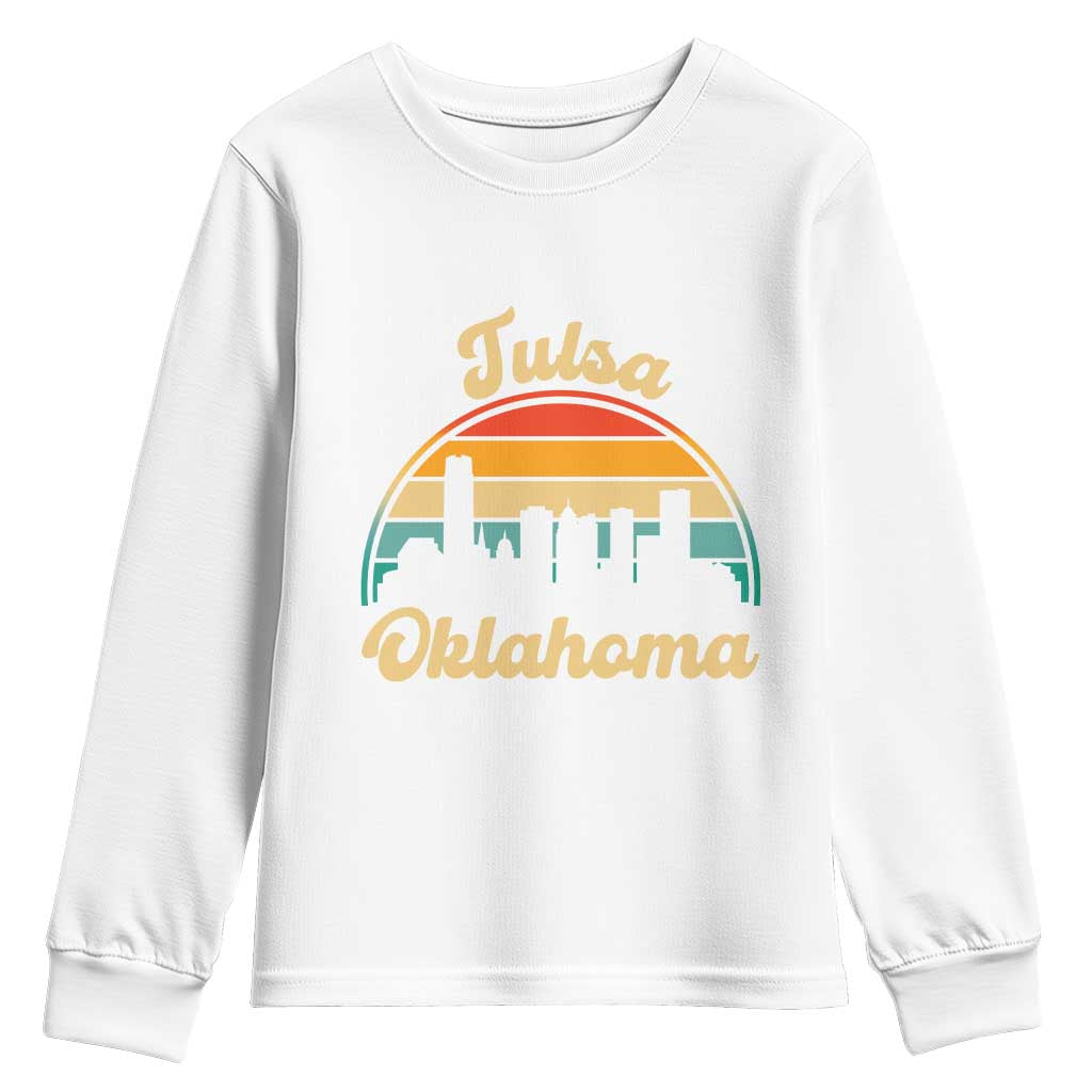 Vintage Tulsa Oklahoma Pride Youth Sweatshirt Proud Oklahoman Gift TS12 White Print Your Wear