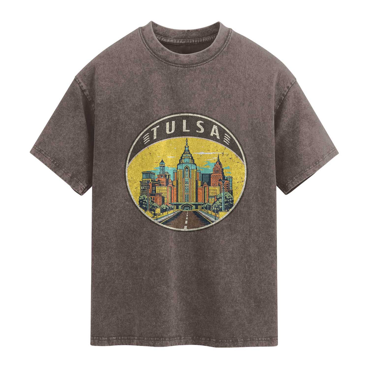 Vintage Tulsa Oklahoma Cityscape Pride Washed Cotton T-Shirt