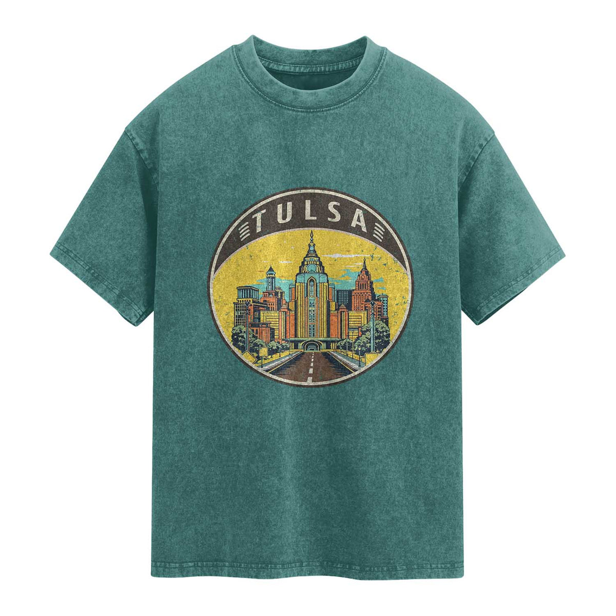 Vintage Tulsa Oklahoma Cityscape Pride Washed Cotton T-Shirt