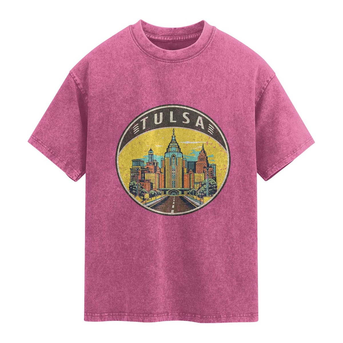 Vintage Tulsa Oklahoma Cityscape Pride Washed Cotton T-Shirt