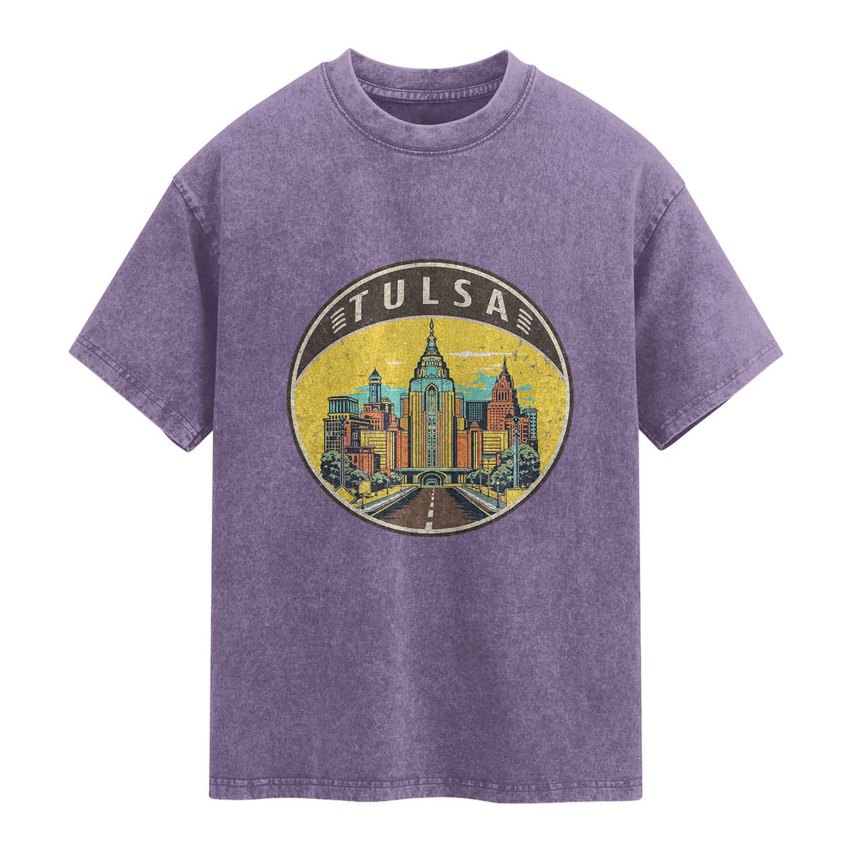 Vintage Tulsa Oklahoma Cityscape Pride Washed Cotton T-Shirt