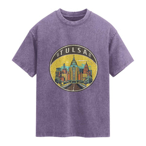 Vintage Tulsa Oklahoma Cityscape Pride Washed Cotton T-Shirt