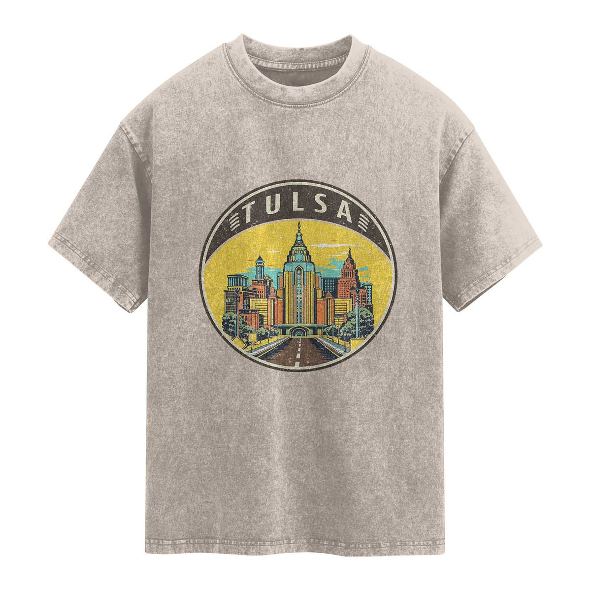 Vintage Tulsa Oklahoma Cityscape Pride Washed Cotton T-Shirt