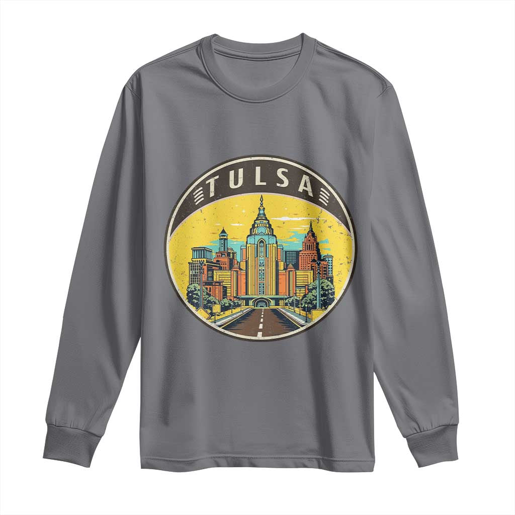 Vintage Tulsa Oklahoma Cityscape Pride Long Sleeve Shirt TS12 Charcoal Print Your Wear