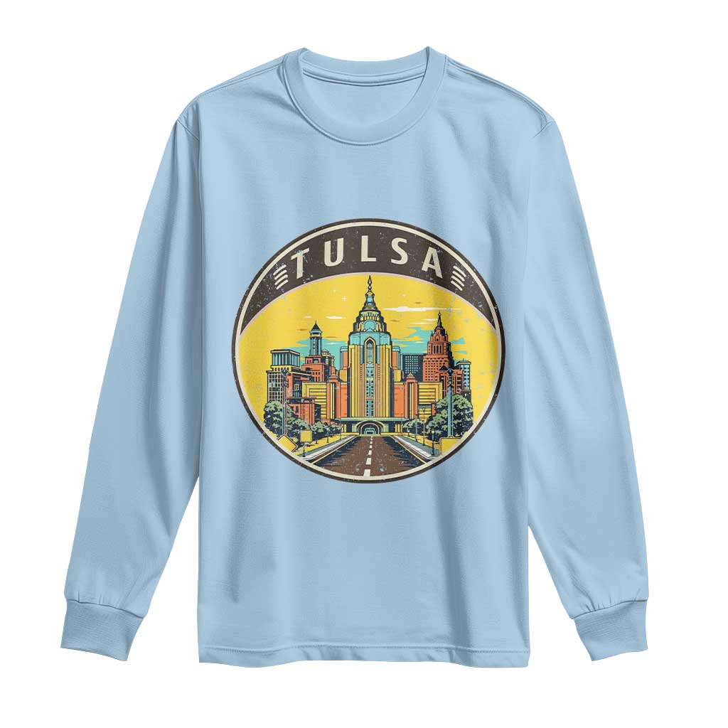 Vintage Tulsa Oklahoma Cityscape Pride Long Sleeve Shirt TS12 Light Blue Print Your Wear