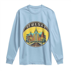 Vintage Tulsa Oklahoma Cityscape Pride Long Sleeve Shirt TS12 Light Blue Print Your Wear