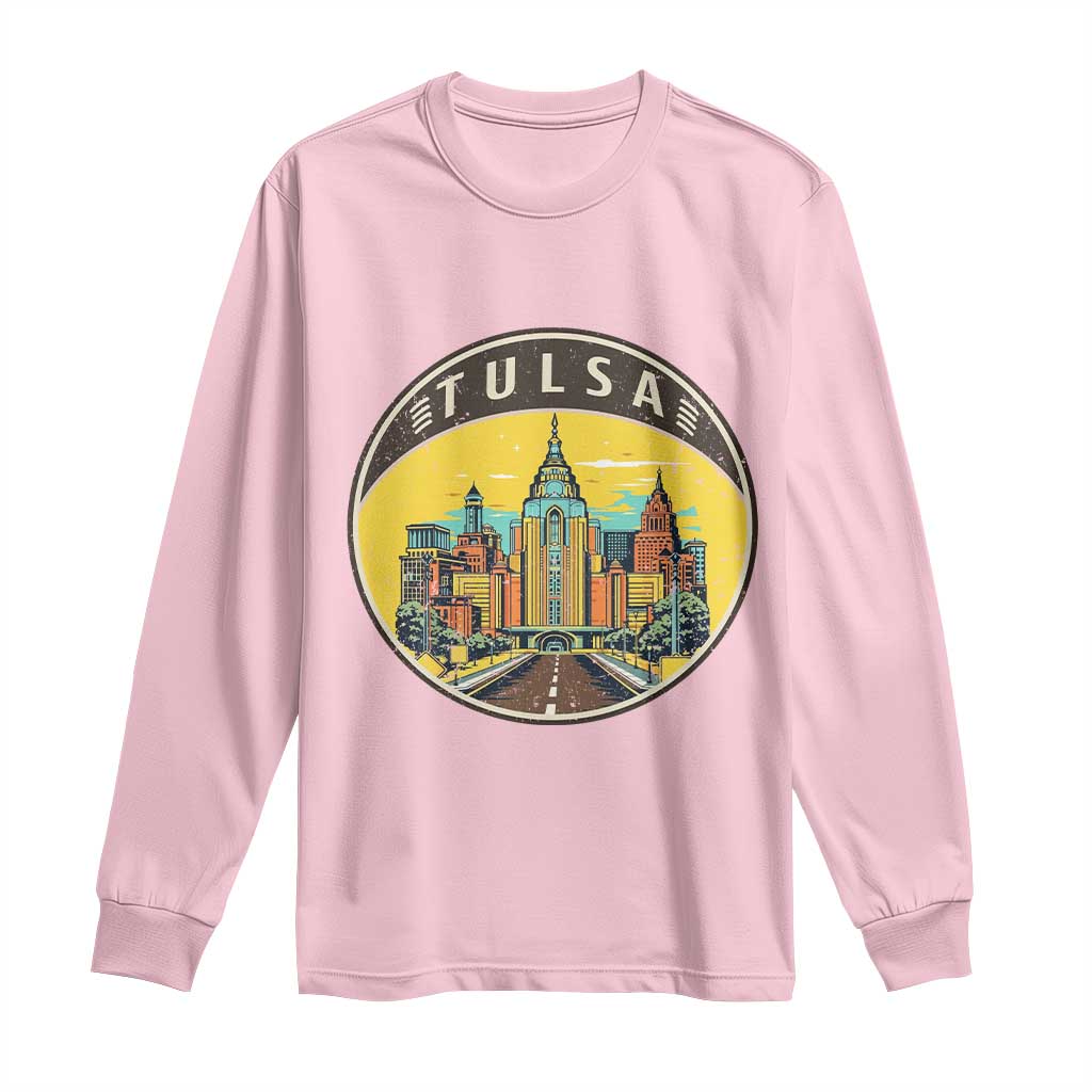 Vintage Tulsa Oklahoma Cityscape Pride Long Sleeve Shirt TS12 Light Pink Print Your Wear