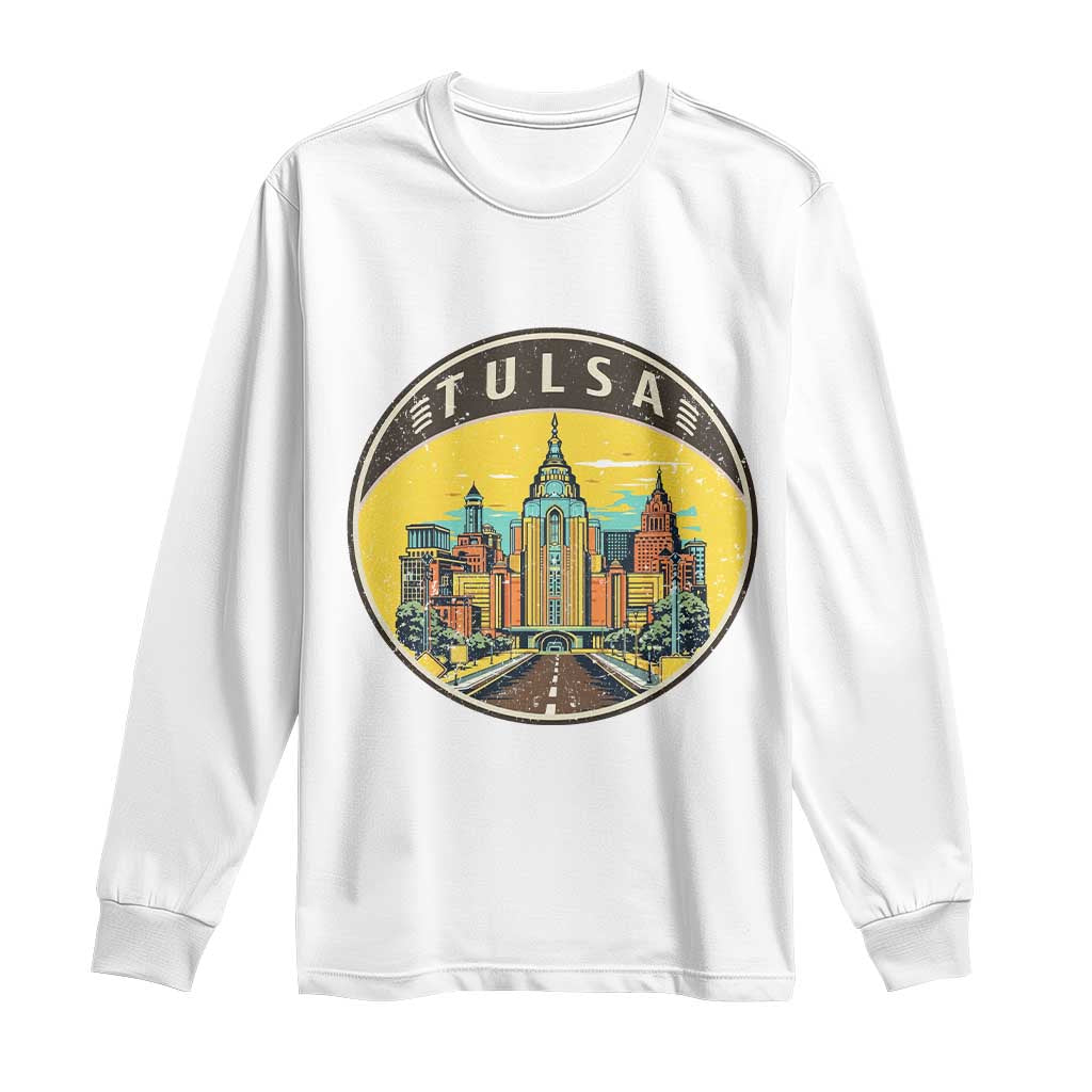 Vintage Tulsa Oklahoma Cityscape Pride Long Sleeve Shirt TS12 White Print Your Wear