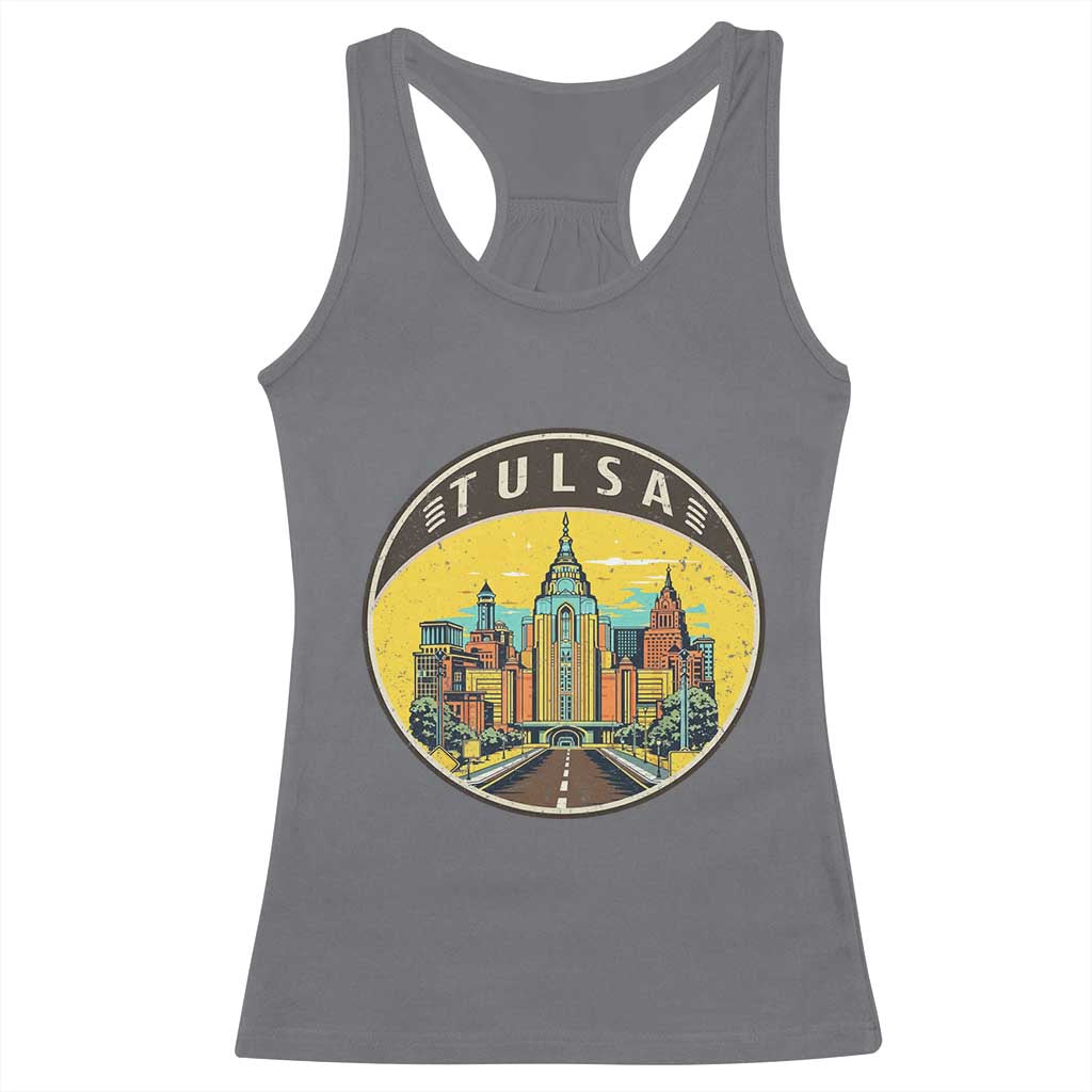 Vintage Tulsa Oklahoma Cityscape Pride Racerback Tank Top TS12 Charcoal Print Your Wear