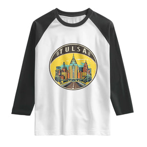 Vintage Tulsa Oklahoma Cityscape Pride Raglan Shirt TS12 White Black Print Your Wear
