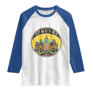 Vintage Tulsa Oklahoma Cityscape Pride Raglan Shirt TS12 White Royal Print Your Wear