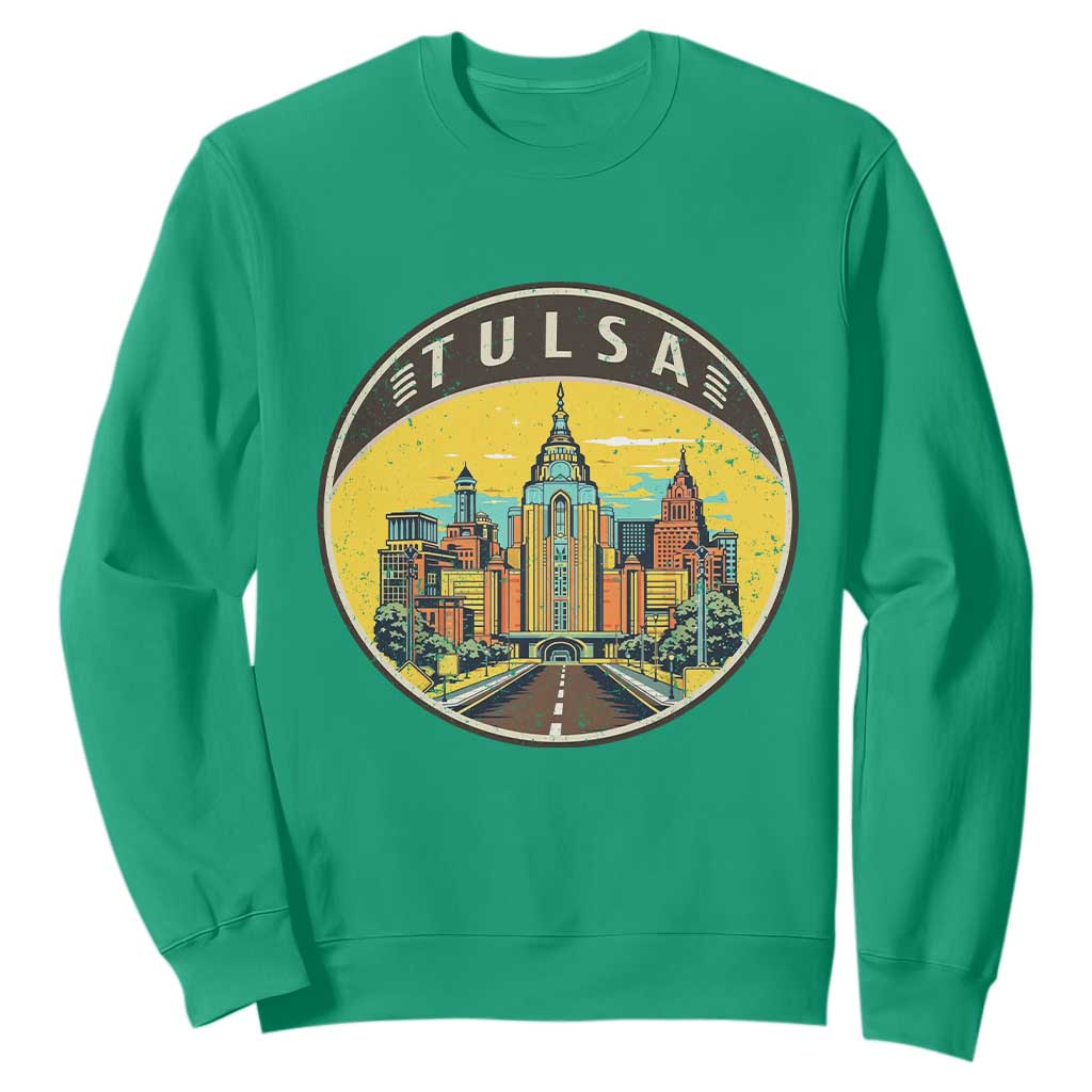 Vintage Tulsa Oklahoma Cityscape Pride Sweatshirt TS12 Irish Green Print Your Wear