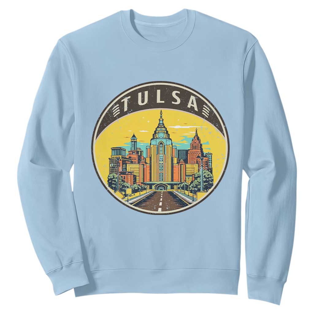 Vintage Tulsa Oklahoma Cityscape Pride Sweatshirt TS12 Light Blue Print Your Wear