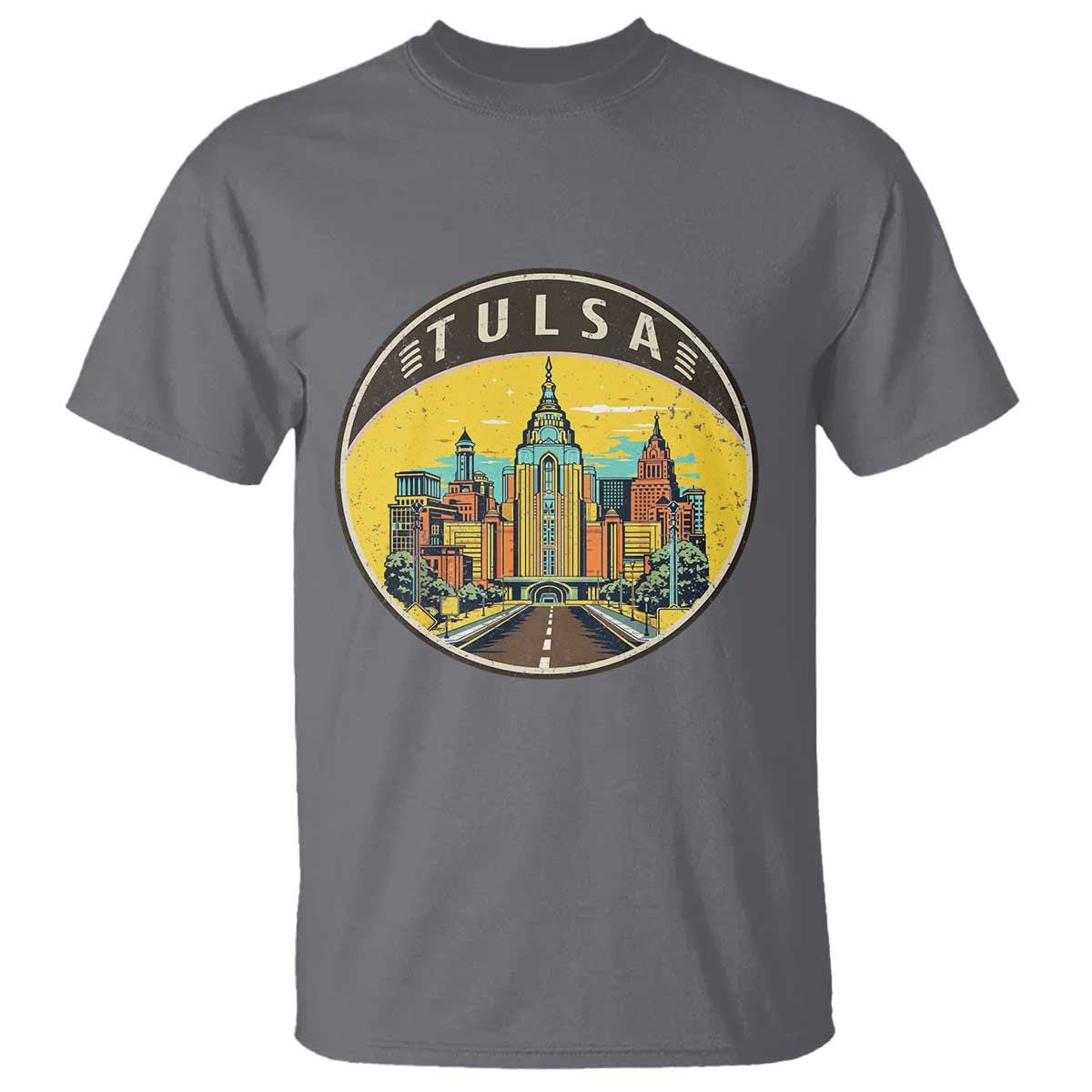 Vintage Tulsa Oklahoma Cityscape Pride T Shirt TS12 Charcoal Print Your Wear