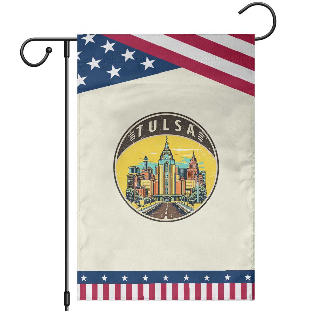 Vintage Tulsa Oklahoma Cityscape Pride Garden Flag TS12 Modern Beige Blue Print Your Wear