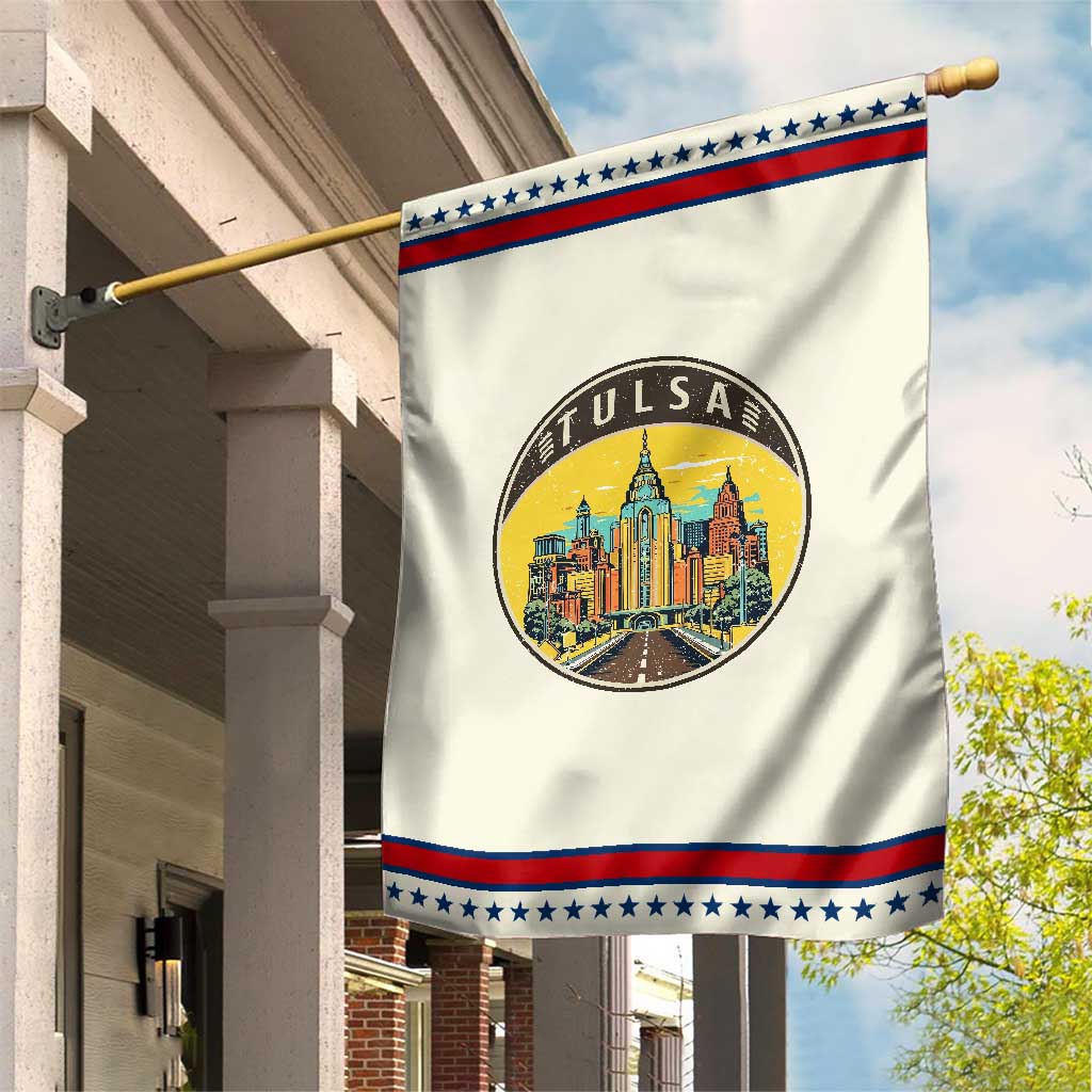 Vintage Tulsa Oklahoma Cityscape Pride Garden Flag TS12 Modern Beige Red Print Your Wear