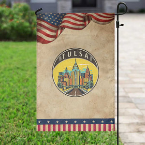 Vintage Tulsa Oklahoma Cityscape Pride Garden Flag TS12 Vintage Rustic Tan Navy Print Your Wear