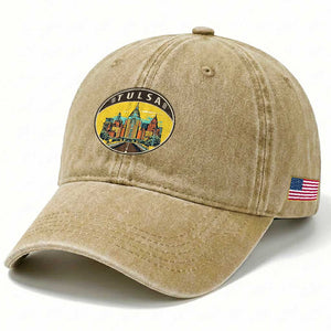 Vintage Tulsa Oklahoma Cityscape Pride Washed Cotton Baseball Cap TS12 Print Your Wear