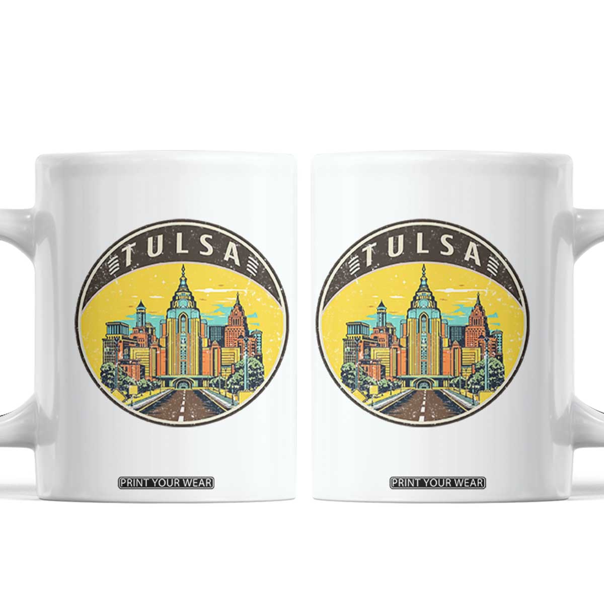 Vintage Tulsa Oklahoma Cityscape Pride Coffee Mug TS12 White Print Your Wear