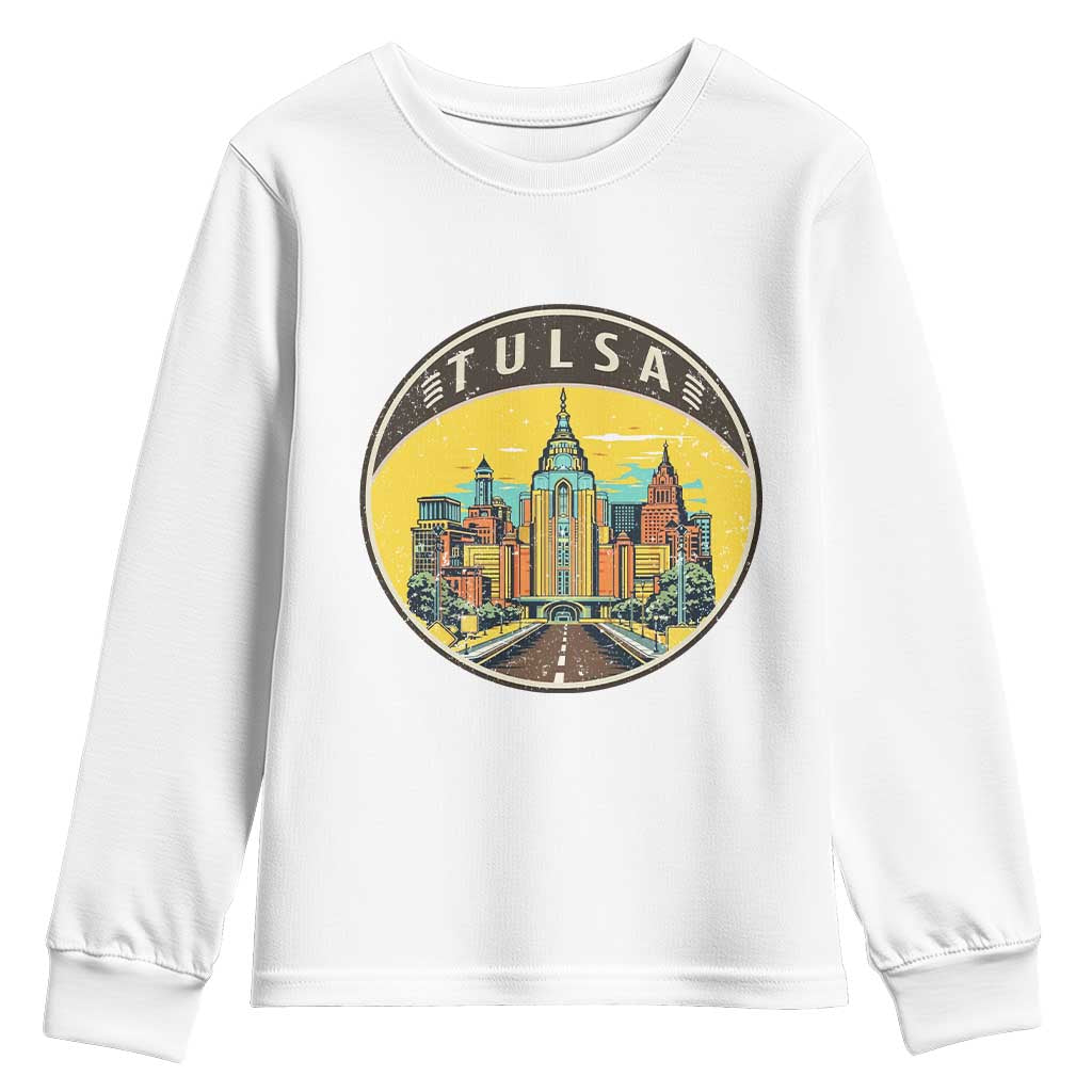 Vintage Tulsa Oklahoma Cityscape Pride Youth Sweatshirt TS12 White Print Your Wear