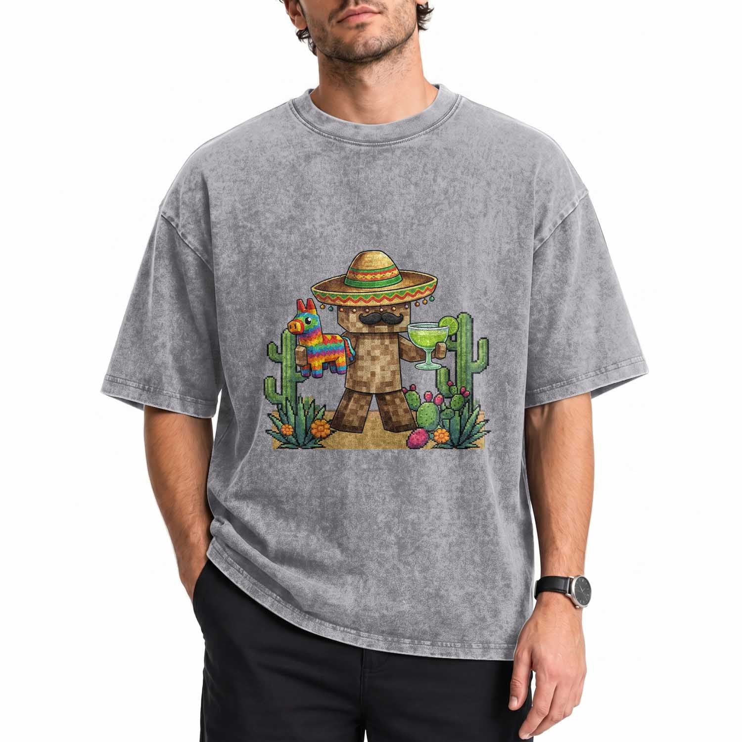 Cinco De Mayo Mexican Gamer Washed Cotton T-Shirt Video Game Fiesta Gift