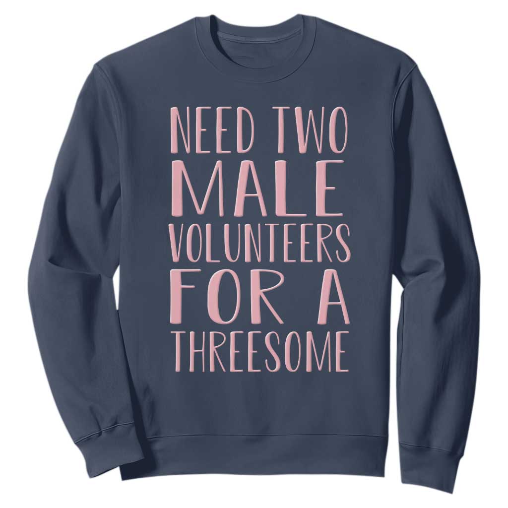 Dirty Joke Gag Gift Sweatshirt Need Two Male Volunteers For A Threesome TS12 Navy Print Your Wear