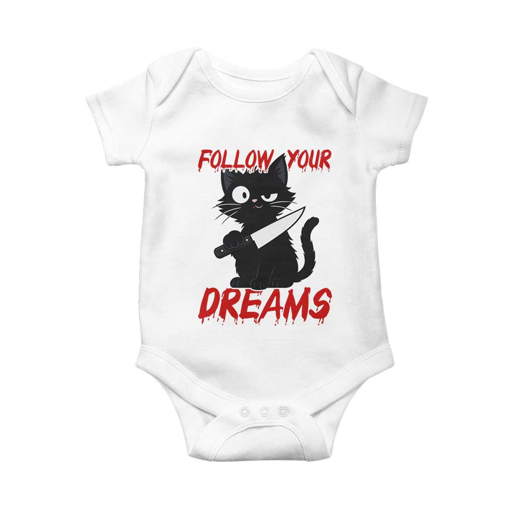 Killer Black Cat Halloween Baby Onesie Follow Your Dreams TS12 White Print Your Wear