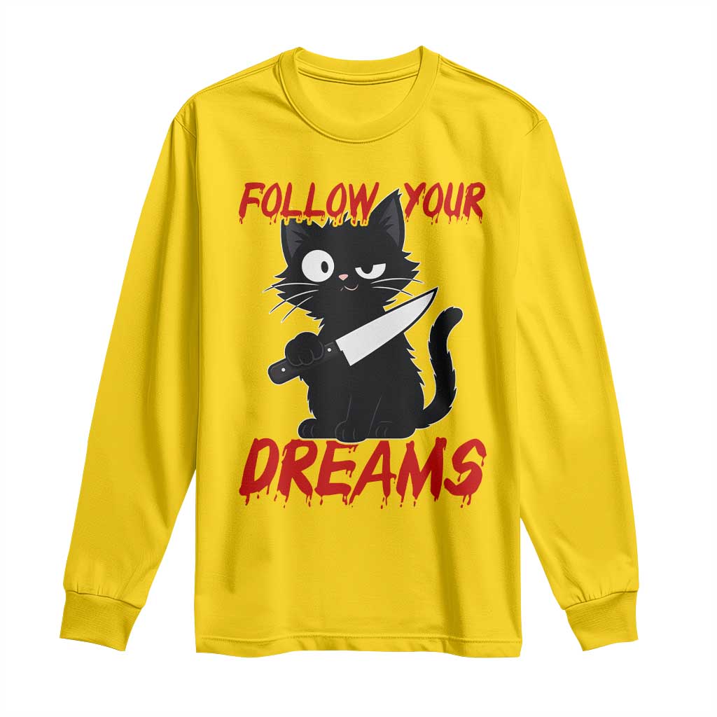 Killer Black Cat Halloween Long Sleeve Shirt Follow Your Dreams TS12 Daisy Print Your Wear
