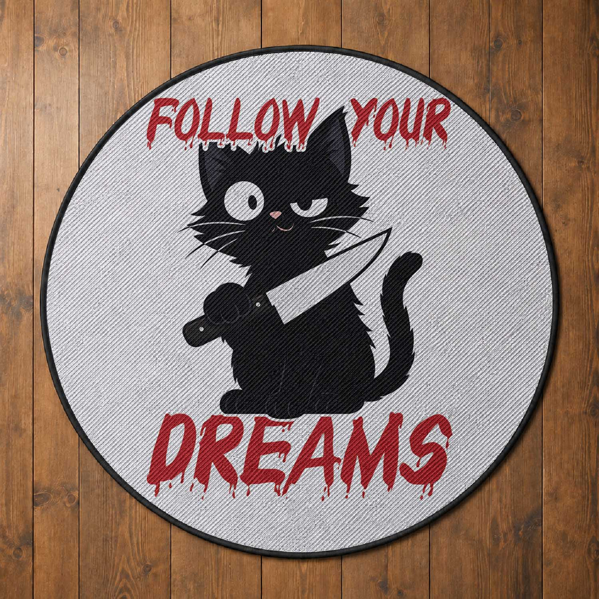 Killer Black Cat Halloween Round Rug Follow Your Dreams
