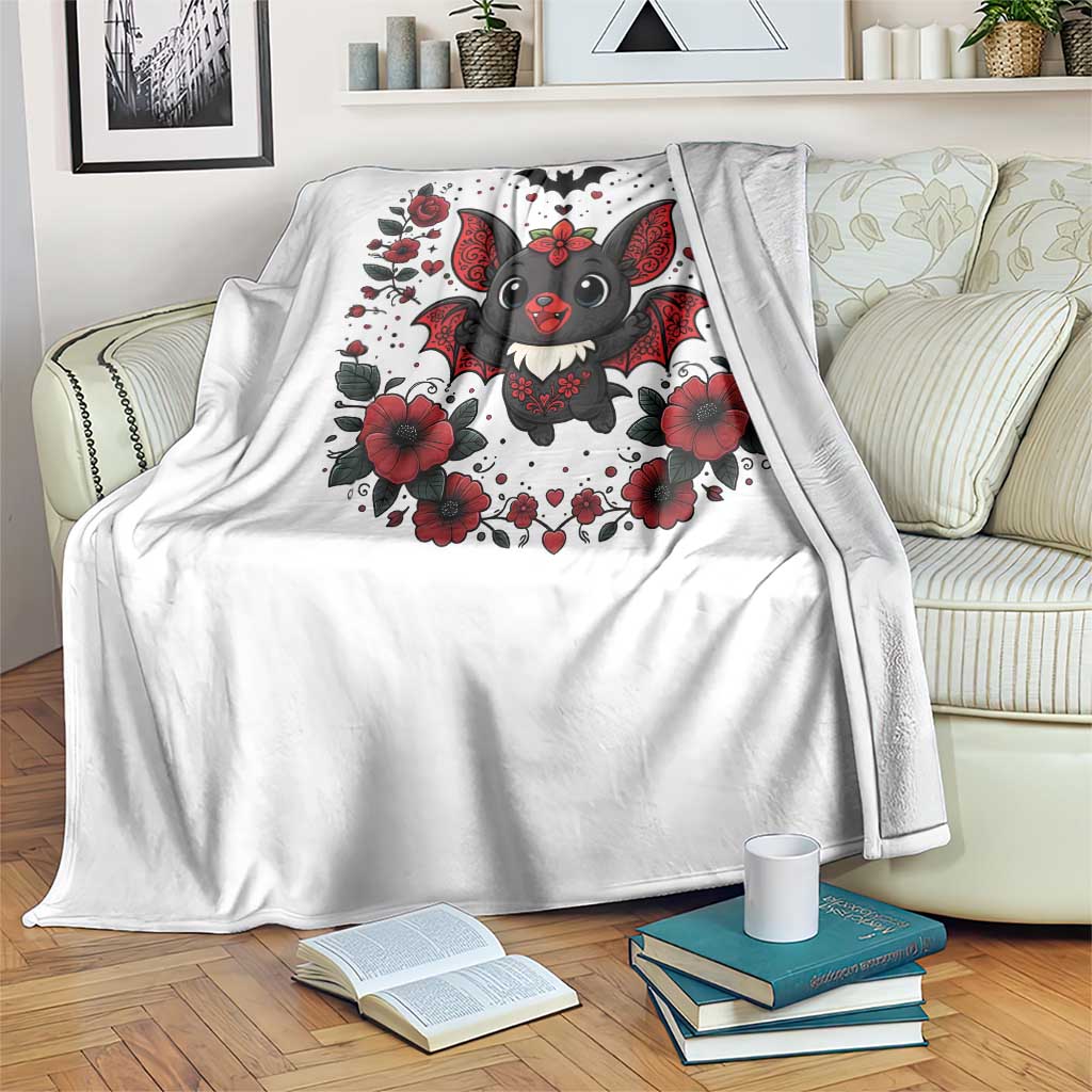 Cute Bat Floral Folk Art Throw Blanket Gothic Spooky Dia De Los Muertos Gift TS12 Print Your Wear