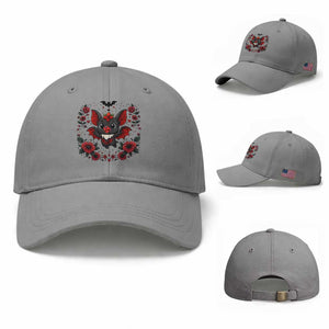 Cute Bat Floral Folk Art Baseball Cap Gothic Spooky Dia De Los Muertos Gift TS12 Baseball Cap Universal Fit Sport Gray Print Your Wear