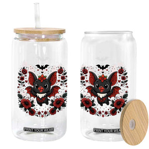 Cute Bat Floral Folk Art Glass Can Gothic Spooky Dia De Los Muertos Gift TS12 Print Your Wear