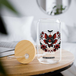Cute Bat Floral Folk Art Glass Can Gothic Spooky Dia De Los Muertos Gift TS12 Print Your Wear
