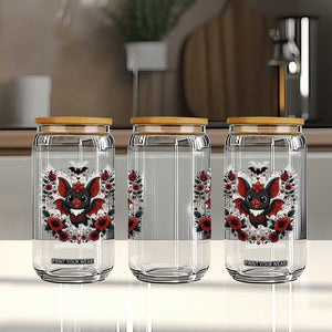 Cute Bat Floral Folk Art Glass Can Gothic Spooky Dia De Los Muertos Gift TS12 Print Your Wear