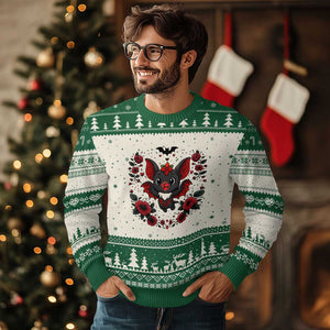 Cute Bat Floral Folk Art Ugly Christmas Sweater Gothic Spooky Dia De Los Muertos Gift TS12 Beige Green Print Your Wear