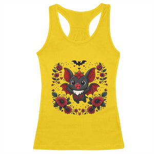 Cute Bat Floral Folk Art Racerback Tank Top Gothic Spooky Dia De Los Muertos Gift TS12 Daisy Print Your Wear