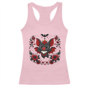 Cute Bat Floral Folk Art Racerback Tank Top Gothic Spooky Dia De Los Muertos Gift TS12 Light Pink Print Your Wear