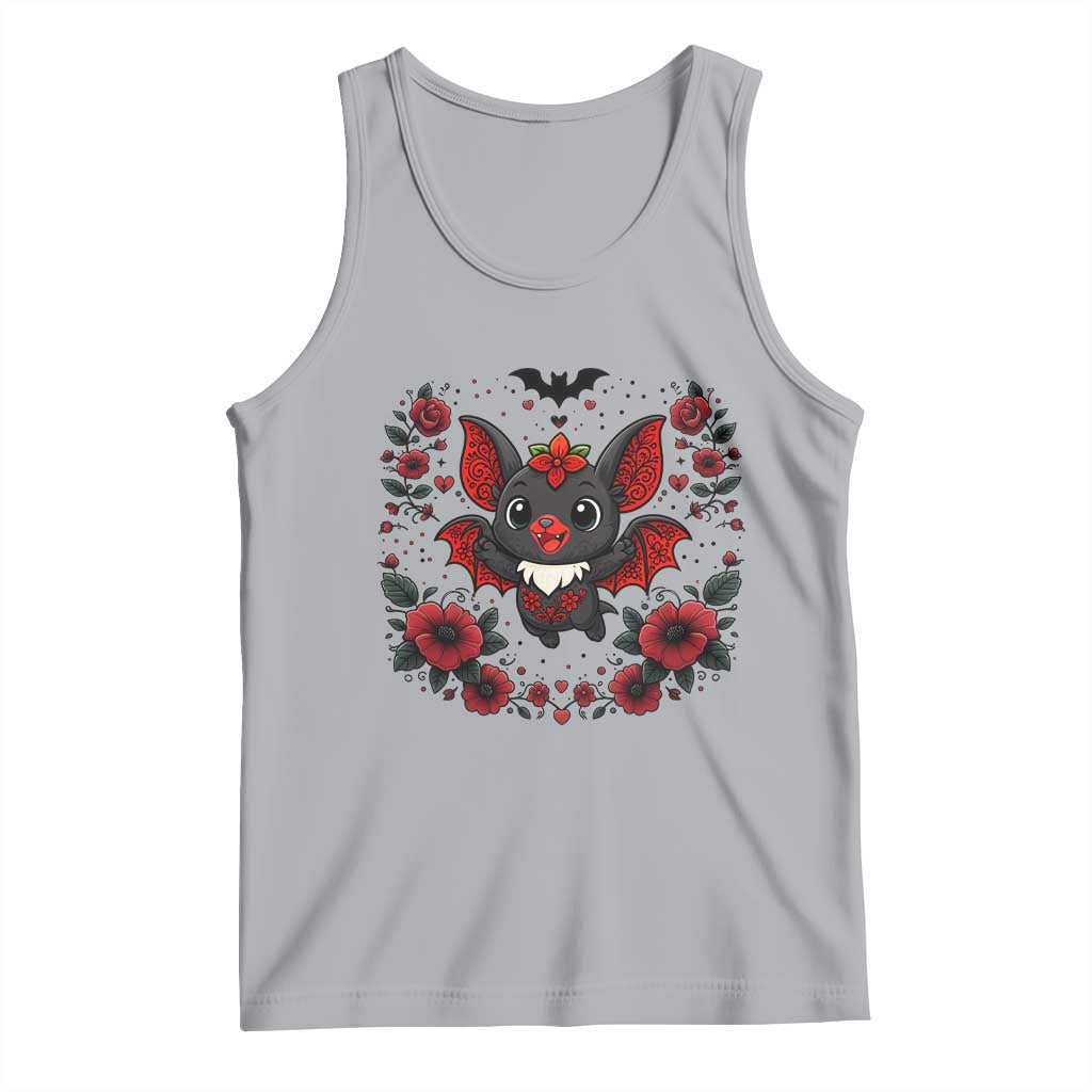 Cute Bat Floral Folk Art Tank Top Gothic Spooky Dia De Los Muertos Gift TS12 Athletic Heather Print Your Wear