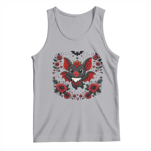 Cute Bat Floral Folk Art Tank Top Gothic Spooky Dia De Los Muertos Gift TS12 Athletic Heather Print Your Wear