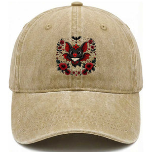 Cute Bat Floral Folk Art Washed Cotton Baseball Cap Gothic Spooky Dia De Los Muertos Gift TS12 Print Your Wear