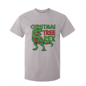 Christmas Dinosaur T Shirt For Kid Funny Tree Rex Xmas Light TS12 Ice Gray Print Your Wear