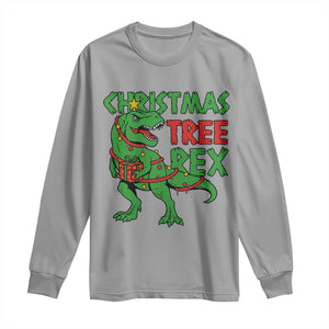 Christmas Dinosaur Long Sleeve Shirt Funny Tree Rex Xmas Light TS12 Sport Gray Print Your Wear