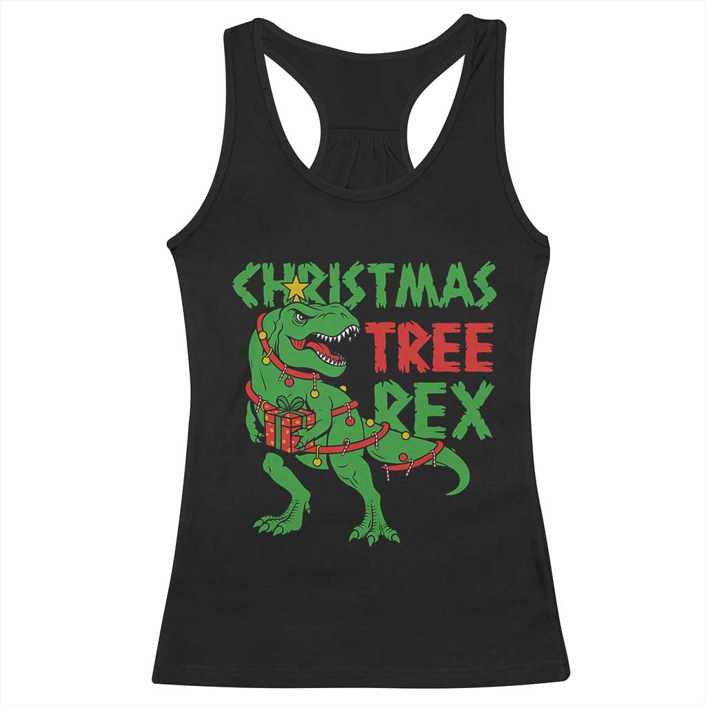 Christmas Dinosaur Racerback Tank Top Funny Tree Rex Xmas Light TS12 Black Print Your Wear
