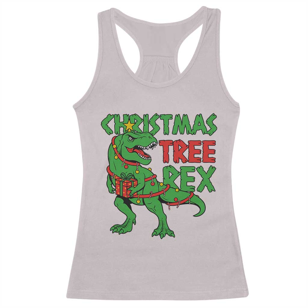 Christmas Dinosaur Racerback Tank Top Funny Tree Rex Xmas Light TS12 Ice Gray Print Your Wear