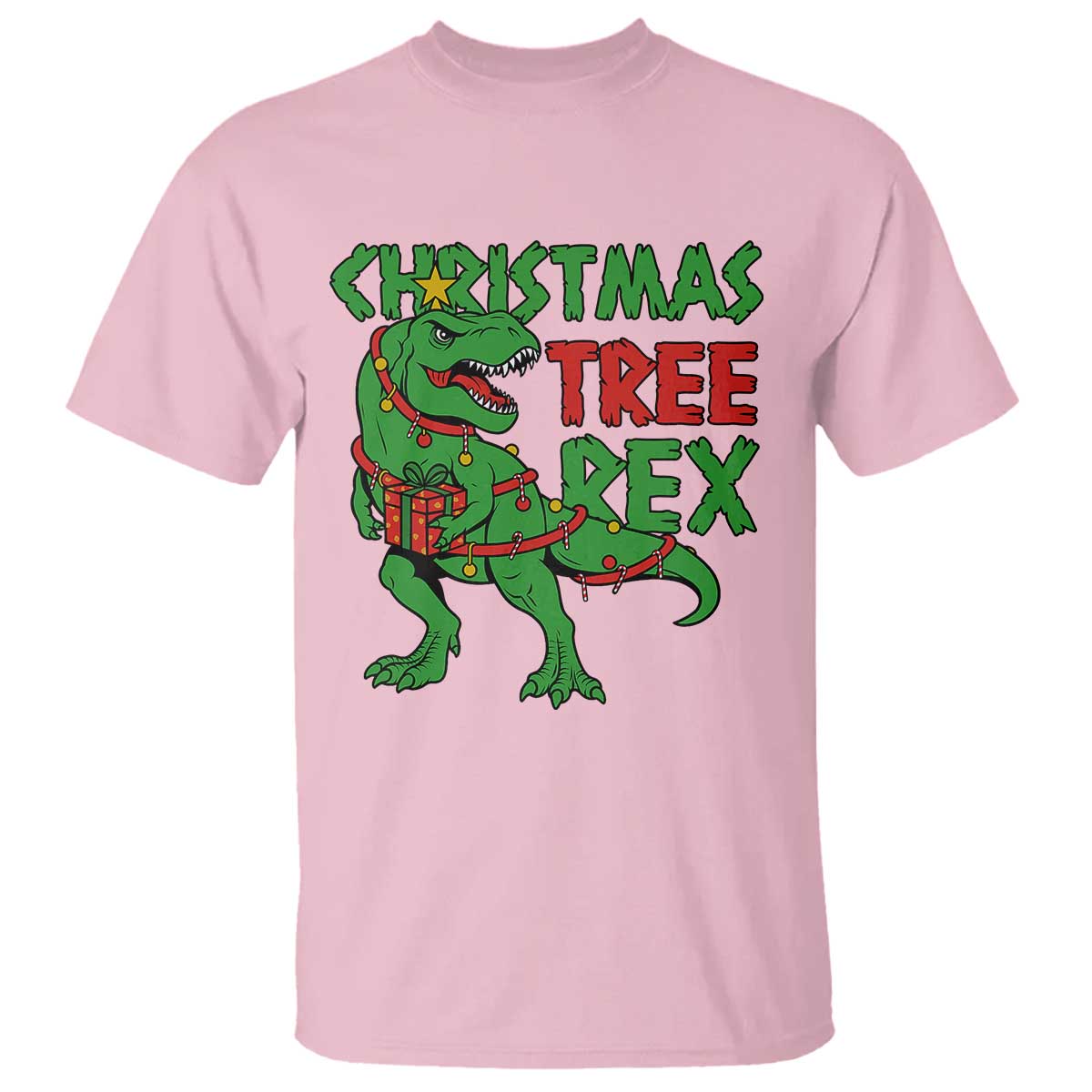 Christmas Dinosaur T Shirt Funny Tree Rex Xmas Light TS12 Light Pink Print Your Wear