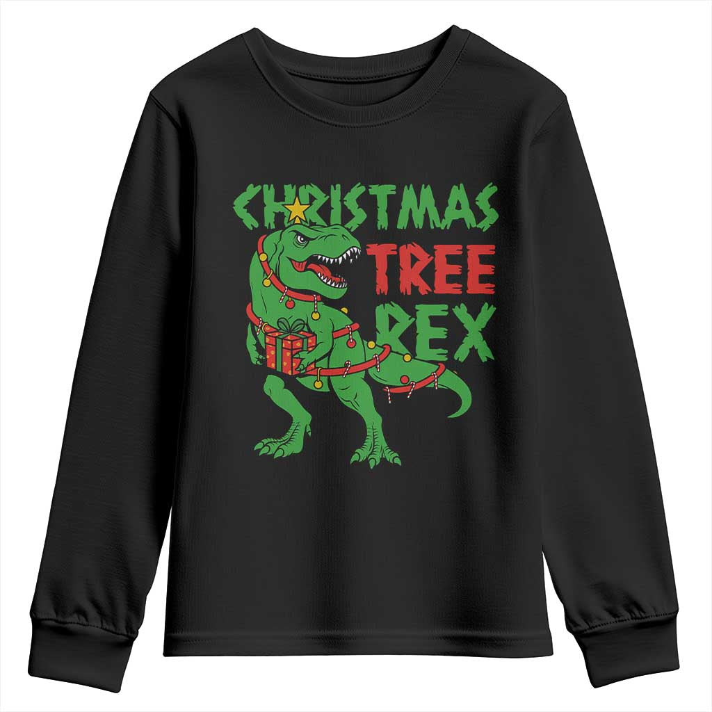 Christmas Dinosaur Youth Sweatshirt Funny Tree Rex Xmas Light TS12 Black Print Your Wear